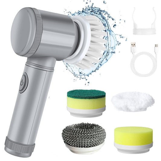 NNEDSZ Grey Electric Cleaning Brush with Multiple Attachments - Rechargeable and Versatile for Home and Kitchen Use